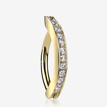 14 Karat Gold Sparkle Gem Lined Minimalist Curved Bar Belly Clicker-Clear Gem